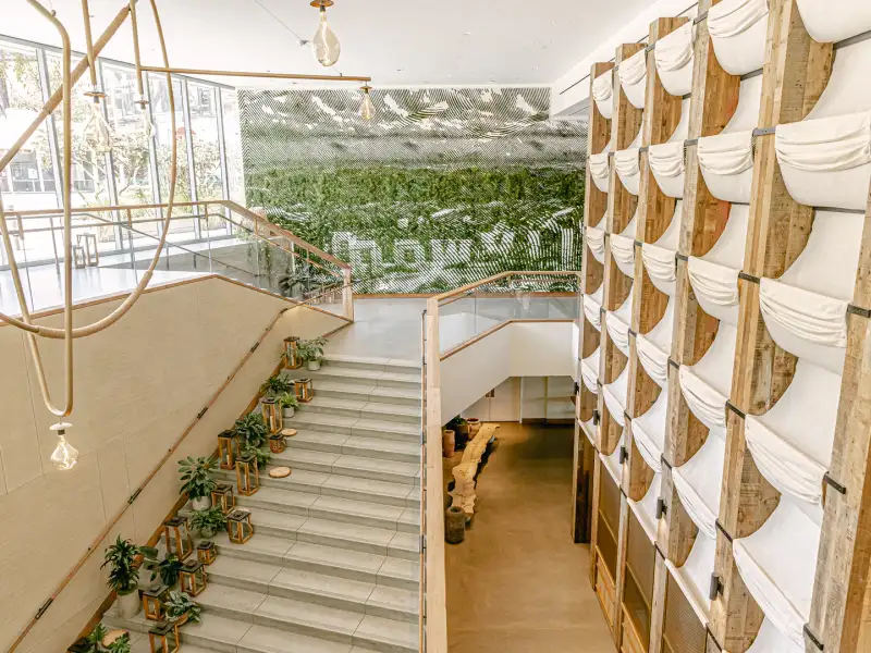 The atrium staircase and living green wall
