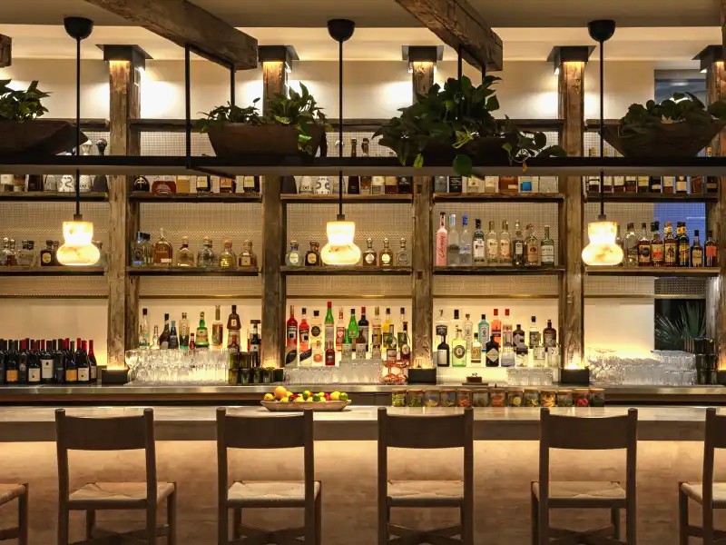 The reclaimed-wood bar at 1 Hotel West Hollywood